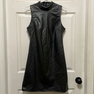 RETROD | Fitted| Sleeveless| Mock Neck| Black| Faux Leather| Midi| Dress| Size M